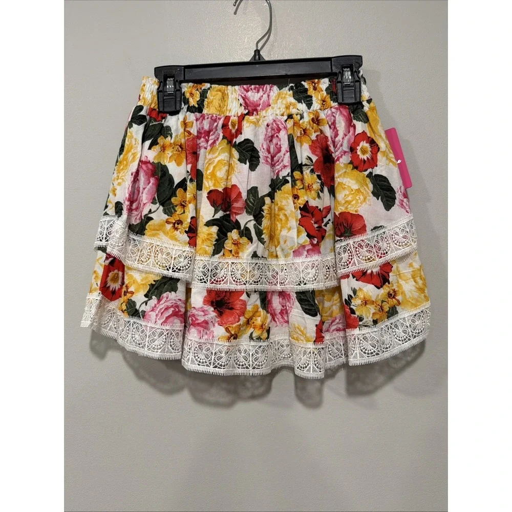 Buddy Love NWT Girls Medium 2piece Set Floral 100% Cotton Lace Trim Puff Sleeve
